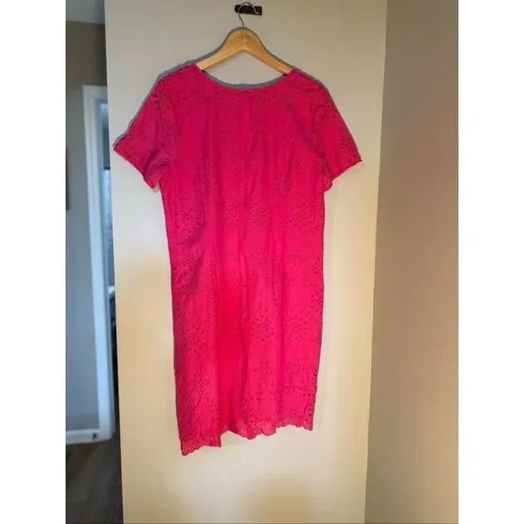 Talbots Size 16 Embroidered Eyelet Lace Tee Shirt Dress Hot Pink Spring Vacation - Picture 10 of 15